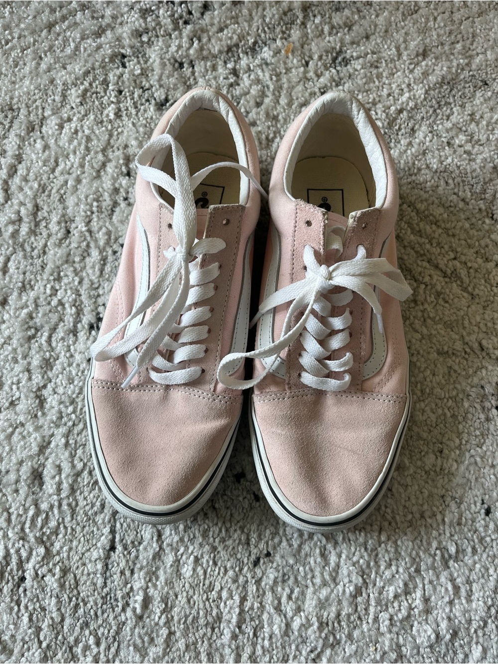 Vans Women's Light Pink Low-Top Suede Sneakers with White Stripe Skate Shoe